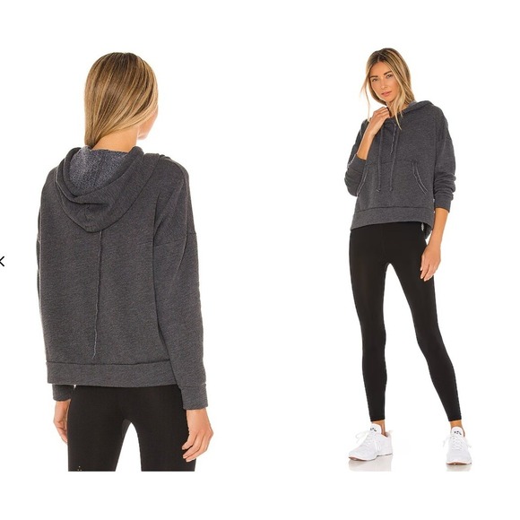 Free People Movement Work It Out Charcoal Cropped Hoodie Athletic Casual Women's - Picture 2 of 9